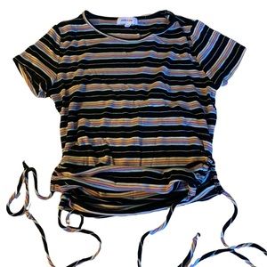 New Stitch & Pine Short Sleeve Black Pink Stripe  Shirt Top Woman’s Size Medium